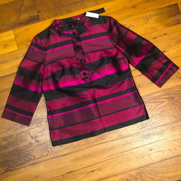 Talbots 100% Silk Striped 3/4 Sleeve Blouse 2